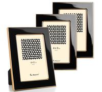 Fun Memories 4x6 Picture Frame - 3pcs Black Enamel Glass Photo Frame with Gold Metal Edge & Easel for Display Picture Frame on Countertops, Tabletops, Bookshelves, Desks, Walls (Black/Gold)
