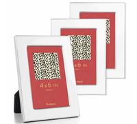 Fun Memories 4x6 Picture Frame - 3pcs White Enamel Glass Photo Frame with Silver Metal Edge & Easel for Display Picture Frame on Countertops, Tabletops, Bookshelves, Desks, Walls (White/Silver)