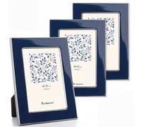 Fun Memories 4x6 Picture Frame - 3pcsNavy Blue Enamel Glass Photo Frame with Silver Metal Edge & Easel for Display Picture Frame on Countertops, Tabletops, Bookshelves, Desks, Walls (Navy/Silver)