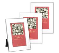 Fun Memories 4x6 Picture Frame - White Enamel Glass Photo Frame with Silver Metal Edge & Easel for Display Picture Frame on Countertops, Tabletops, Bookshelves, Desks, Walls (White W/Silver)