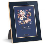 Fun Memories 5x7 Enamel Picture Frame with HD-Tempered Glass, Gold Metal Edge with Easel, Vertical & Horizontal Display, Wall and Tabletop Display Family Photo Gallery (Navy Enamel,1P)
