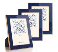 Fun Memories 5x7 Enamel Picture Frame with HD-Tempered Glass, Gold Metal Edge with Easel, Vertical & Horizontal Display, Wall and Tabletop Display Family Photo Gallery (Navy Enamel,3P)