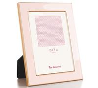 Fun Memories 5x7 Enamel Picture Frame with HD-Tempered Glass, Gold Metal Edge with Easel, Vertical & Horizontal Display, Wall and Tabletop Display Family Photo Gallery (Pink Enamel,1P)