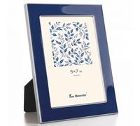 Fun Memories 5x7 Enamel Picture Frame with HD-Tempered Glass, Silver Metal Edge with Easel, Vertical & Horizontal Display, Wall and Tabletop Display Family Photo Gallery (Navy Enamel,1P)