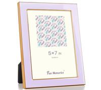 Fun Memories 5x7 Picture Frame - 1pcs Purple Enamel Glass Photo Frame with Gold Metal Edge & Easel for Display Picture Frame on Countertops, Tabletops, Bookshelves, Desks, Walls (Purple/Gold)