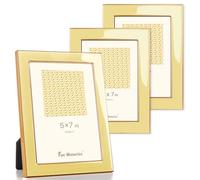 Fun Memories 5x7 Picture Frame - 3pcs Yellow Enamel Glass Photo Frame with Gold Metal Edge & Easel for Display Picture Frame on Countertops, Tabletops, Bookshelves, Desks, Walls (Yellow/Gold)