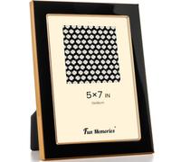 Fun Memories 5x7 Picture Frame - Black Enamel Glass Photo Frame with Gold Metal Edge & Easel for Display Picture Frame on Countertops, Tabletops, Bookshelves, Desks, Walls (Black/Gold)