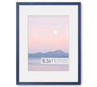 Fun Memories 8.5x11 Metal Picture Frame- 8.5x11 Aluminum Photo Frames with 6x8 Mat, High-Definition Plexiglass Front, and Hanging Hardware - Ideal for Wall or Tabletop Display (Navy Blue, Pack of 1)