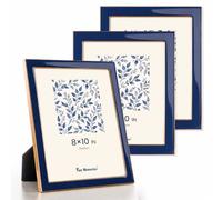 Fun Memories 8x10 Enamel Picture Frame with HD-Tempered Glass, Gold Metal Edge with Easel, Vertical & Horizontal Display, Wall and Tabletop Display Family Photo Gallery (Navy Enamel,3P)