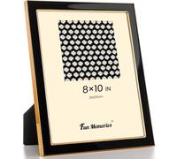 Fun Memories 8x10 Picture Frame - 1pcs Black Enamel Glass Photo Frame with Gold Metal Edge & Easel for Display Picture Frame on Countertops, Tabletops, Bookshelves, Desks, Walls (Black/Gold)