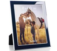 Fun Memories 8x10 Picture Frame - 1pcs Navy Blue Enamel Glass Photo Frame with Silver Metal Edge & Easel for Display Picture Frame on Countertops, Tabletops, Bookshelves, Desks, Walls (Navy/Silver)
