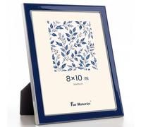 Fun Memories 8x10 Picture Frame - 1pcs Navy Blue Enamel Glass Photo Frame with Silver Metal Edge & Easel for Display Picture Frame on Countertops, Tabletops, Bookshelves, Desks, Walls (Navy/Silver)