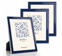 Fun Memories 8x10 Picture Frame - 3pcs Navy Blue Enamel Glass Photo Frame with Silver Metal Edge & Easel for Display Picture Frame on Countertops, Tabletops, Bookshelves, Desks, Walls (Navy/Silver)
