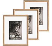 Fun Memories 8x10 Picture Frame Set of 3 - Solid Oak Wood Picture Frames with HD Tempered Glass, Handcrafted Rounded Corner 8 x 10 Wooden Frame Matted to 5x7 Photos, Tabletop or Wall Display
