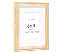 Fun Memories 8x10 Picture Frame, Solid Pine Wood Picture Frame with Tempered Glass, Handcrafted Natural 8 x 10 Wooden Frame Matted to 5x7 Photos, Wall or Tabletop Display, Natural