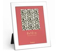 Fun Memories 8x10 Picture Frame - White Enamel Glass Photo Frame with Silver Edge & Easel for Display Picture Frame on Countertops, Tabletops, Bookshelves, Desks, Walls (White W/Silver)