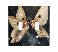 Fun Moths Couple Decorative Switch Cover Plate 2 Gang Double Toggle, Funny Love Insect Electrical Faceplate for Bedroom Bathroom Decor, Cool Standard Size Switchplate