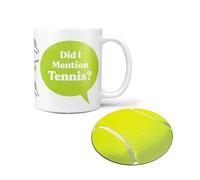 Fun Mug and Coaster Gift Set ‘Did I Mention…’ for Running, Vegan, The Gym (and More!) Obsessives! Perfect Office Secret Santa or Birthday Gift ('Did I Mention Tennis?' Mug)