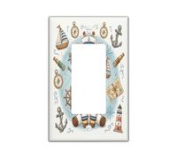 Fun Nautical Giraffe Navy Decorative Light Switch Cover Wall Plate 1 Gang Single Rocker, Summer Ship Route Animal Electrical Switchplate for Room, Cool Coastal Switchcover Switchplate
