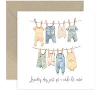 Fun New Baby Greeting Cards for Mummy To Be - 'Super Cute Laundry' Gifts for Expecting Parents - Baby Shower Presents for Her - Adorable Clothesline Artwork Design - Blank inside with envelope