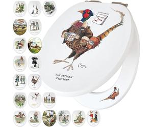 Fun Novelty Toilet Seat Soft Close, Easy Fit, Printed On 3 Surfaces with Bryn Parry Humorous Pheasant Shooting Season Art. A Great Gift Idea to Add A Touch of Fun to Any Shooting Enthusiats Bathroom.