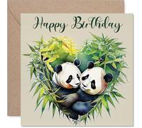 Fun Pandas Birthday Card for Men Women - Animals in Love - Happy Birthday Card for Grandma Cousin Brother Nanny, 145mm Bday Greeting Cards