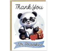 Fun Personalised Panda Thank You Teachers Cards - Cute Pandas - Own Customised Name Banner With Thanks End of Year Term School Greetings Cards For Nursery School, Design 8