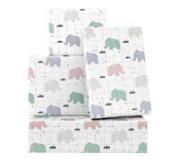 Fun Pink Green Grey Blue Elephants Wrapping Paper- 50 x 70cm Per Sheet Folded Flat 4 Sheets of Gift Wrap For Men Women Kids On Boy Birthday Party Baby Shower or Valentines Day Holiday