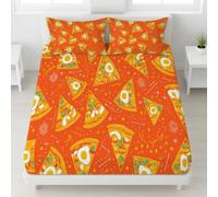 Fun Pizza Fitted Sheet Single Size, Pop Art Food Party Bedding Set 30 cm Deep 2pcs with 1 Pillowcase for Kids Teens, Soft Microfiber Bed Cover 90 x 190 cm