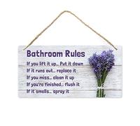 Fun-Plus Lavender Bathroom Decor, 12″x6″ PVC Plastic Wall Decoration Hanging Sign, High Precision Printing, Water and Humidity Proof, Bathroom Rules, Purple Bathroom Accessories, Lavender