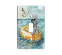 Fun Poodle Dog Decorative Switch Cover 1 Gang Single Toggle, Summer Nautical Scene Chien Wall Plate Cover, Standard Size, Puppy Electrical Faceplate for Bedroom Living Room Decor