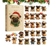 Fun Pug Advent 2025 Christmas - Acrylic Decoration, 24 Days Calendar, Cute Dog with Numbered Tags | Countdown Display for Home, Kids, Adults, Enthusiasts, Dec