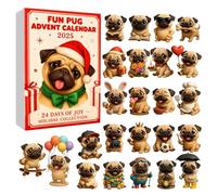 Fun Pug Advent Calendar 2025, 24 Days Christmas Countdown Calendar with 24 Cute Pug Dog Ornaments, Dog Lovers Advent Calendar 2025, Holiday Treat for Pug Lovers, Christmas Tree Decorations (Yellow-B)