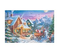 Fun Puzzle Challenge with Christmas Carriage Winter Snow Cabin Outdoor 1000 Pieces Adult Stimulating Creative And Perfect for Home 1000 PCS（75x50cm）