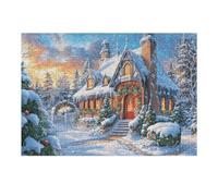 Fun Puzzle Challenge with Pine Tree Cabin Snow Forest Wild Nature Rural 300 Pieces Adult Stimulating Creative And Perfect for Home 300 PCS（40x28cm）
