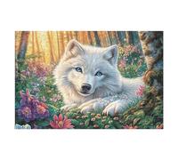 Fun Puzzle Challenge with White Wolf Flower Forest Wildlife Wild Nature Rural Beautiful 1000 Pieces Adult Stimulating Creative And Perfect for Home 1000 PCS（75x50cm）
