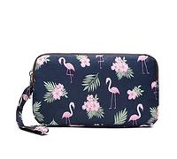 Fun PVC Canvas Wallet Purse Pouch Triple Zip w/Wrist Strap Wristlet Clutch Bag Xmas Bday Gift (Pink Flamingo)