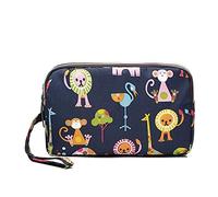 Fun PVC Canvas Wallet Purse Pouch Triple Zip w/Wrist Strap Wristlet Clutch Bag Xmas Bday Gift (Zoo Animals)