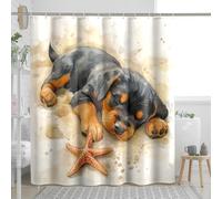 Fun Rottweilers Dog Shower Curtain, Puppy Beach Starfish Cartoon Shower Curtains for Bathroom, Pet Print Bath Decor Accessories Set -72 Inch