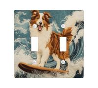 Fun Rough Collie Dog Decorative Switch Cover 2 Gang Double Toggle, Summer Embroidery Surf Chien Switchcover Wall Plate, Puppy Electrical Faceplate for Bedroom Living Room Decor