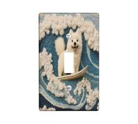 Fun Samoyed Dog Decorative Switch Cover 1 Gang Single Toggle, Summer Embroidery Surf Chien Switchcover Wall Plate, Puppy Electrical Faceplate for Bedroom Living Room Decor