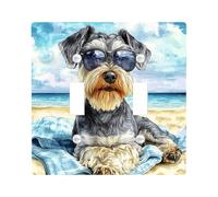 Fun Schnauzer Dog Decorative Switch Cover 2 Gang Double Toggle, Summer Watercolor Beaches Chien Wall Plate Cover, Standard Size, Puppy Electrical Faceplate for Bedroom Living Room Decor