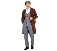 Fun Shack Gangster Costume Men, 1920s Outfit, Halloween Costumes for Men | Brown Jacket, Grey Trousers, Grey Newsboy Cap, Gold Chain Included, Perfect for Halloween, Great for Fancy Dress