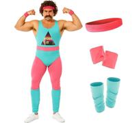 Fun Shack 80s Fitness Instructor Costume Men Aerobics Outfit Fancy Dress for 80