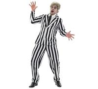 Fun Shack Black and White Striped Suit Men Costume, Spooky Halloween Costumes for Men, Halloween Costumes for men, L