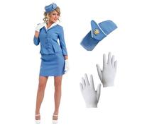 Fun Shack Blue Air Hostess Costume for Women, Flight Attendant Outfit, Adult Stewardess Attire, Airhostess Dress, X-Large