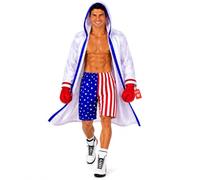 Fun Shack, Boxing Costume Men, Halloween Costumes for Men | White Hooded Jacket with Red, Blue American Flag Trim Included, Perfect for Halloween, Great for Fancy Dress