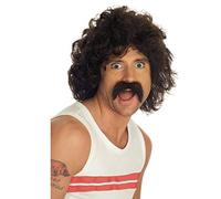 Fun Shack Brown Curly Wig For Men With Moustache | Afro Style Costume Accessory For 70s Themed Parties, One Size