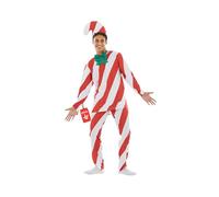 Fun Shack Candy Cane Fancy Dress, Mens Christmas Costume | Red, White Striped Top, Matching Striped Trousers, Tall Pointed Hat Included, Perfect for Christmas, Great for Fancy Dress