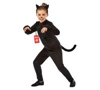 Fun Shack, Cat Costumes for Kids, Halloween Costumes for Kids | Full-length Black Velour Jumpsuit with an Attached Tail Included, Perfect for Halloween, Fun for Fancy Dress